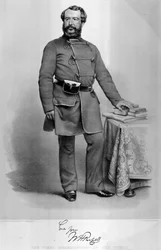 Porträt von W.H. Russell (1820-1907), Korrespondent der Times auf der Krim, mit einer Faksimile seines Autogramms, veröffentlicht 1855