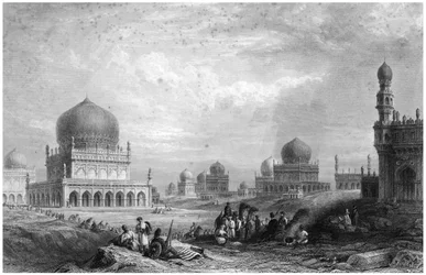 Gräber der Könige von Golconda, Andhra Pradesh, Indien, 1844