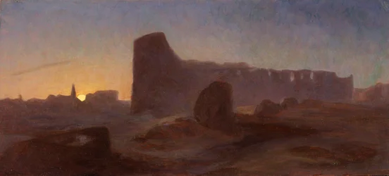 Blick auf das römische Kolosseum bei Sonnenuntergang, Italien