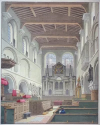 Innenansicht der Kirche St. Bartholomew-the-Great, Smithfield, City of London, 1821