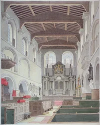 Innenansicht der Kirche St. Bartholomew-the-Great, Smithfield, City of London, 1821
