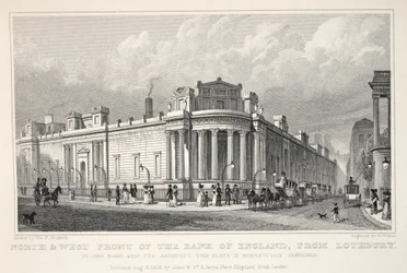 Nord- und Westfront der Bank of England von Lothbury, aus 