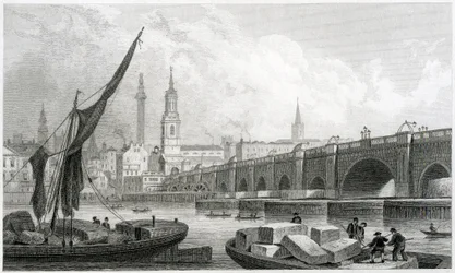 Alte London Bridge, von Southwark, 1829