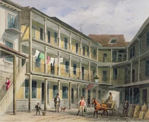 Ansicht des Blue Boar Inn Hofes, Nr. 30 Aldgate, ca. 1850