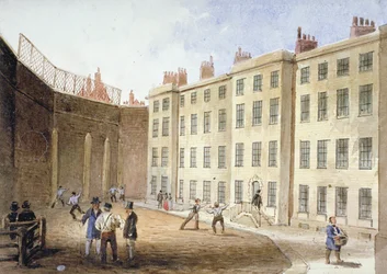 Ansicht des Fleet-Gefängnisses vom Tennisplatz aus, City of London, 1845