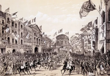 Besuch von Napoleon III. und Kaiserin Eugenie in der Stadt, 19. April 1855