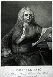 George Frederick Handel (1685-1759), graviert von William Bromley (1769-1842), für Doctor Arnolds Ausgabe seiner (Handels) Werke, veröffentlicht 1789