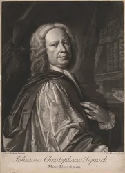 Johannes Christophorus Pepusch, graviert von Alexander van Haecken, ca. 1735