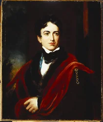 Porträt von John George Lambton, 1. Earl of Durham, GCB, MP, in einem dunklen Mantel, mit einem Umhang und einem weißen Halstuch