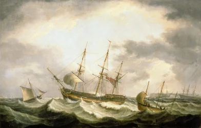 Ein Dreimaster treibt in den Downs mit Hilfe in Sicht