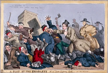 Ein Schlag gegen die Charleys oder ein Tom & Jerry Streich, siehe neues Polizeigesetz, 1829