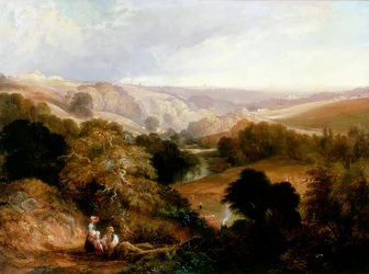 Abendansicht auf Heaton Dene, Lancashire, von einer Anhöhe in der Nähe von Mable