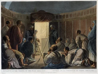 Eingang zur Kapelle des Heiligen Grabes. In "Ansichten in Ägypten"