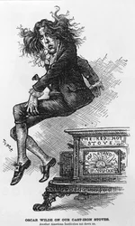 Oscar Wilde auf unseren Gusseisenöfen. Eine weitere amerikanische Institution, die niedergesessen wurde, Illustration aus Harpers Weekly, veröffentlicht 1882