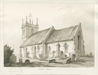 Norbury Kirche: Sepia-Waschzeichnung