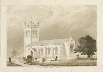 Norton Canes Kirche: Sepia-Waschzeichnung