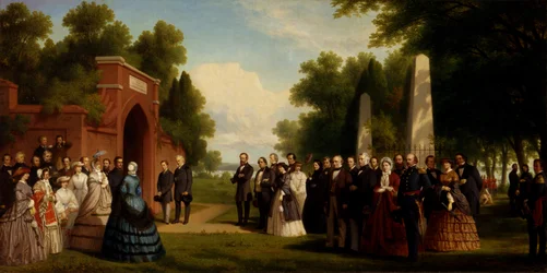 Besuch des Prinzen von Wales, Präsident Buchanan und Würdenträger am Grab von Washington, 1861