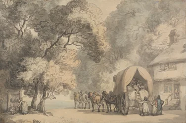 Ein Fuhrmannswagen vor einem Gasthaus, ca. 1785-90