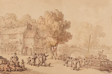 An Bord eines Fährbootes, ca. 1810