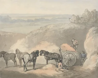 Pferde und ein Wagen an einer Sandgrube
