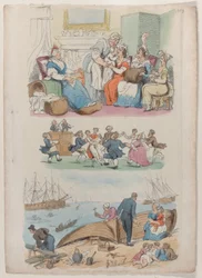Tafel 4: Ein Besuch im Wochenbett, Ein Rundtanz, aus Welt im Miniatur, 1816