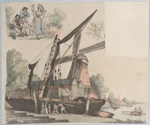 Flusslandschaft mit Windmühle aus Platte 9, Umrisse von Figuren, Landschaften und C..., 20. Januar 1791