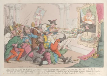 Szene in einer neuen Pantomime, die im Theatre Royal Paris aufgeführt wird, 12. April 1815