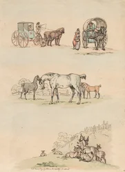 Satz von Sechzehn: Umrisse von Figuren und Landschaften