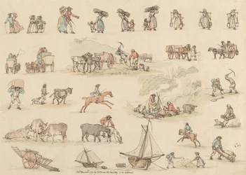 Satz von sechzehn: Umrisse von Figuren und Landschaften