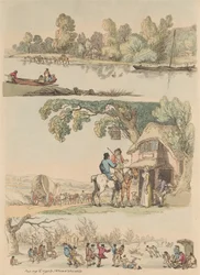 Satz von sechzehn: Umrisse von Figuren und Landschaften