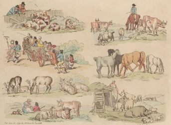 Satz von sechzehn: Umrisse von Figuren und Landschaften