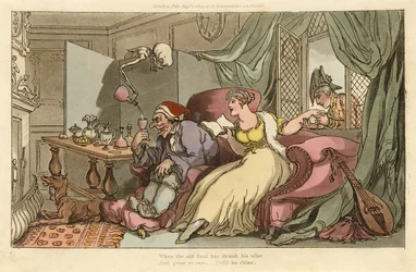 Die Flitterwochen, aus The English Dance of Death, veröffentlicht 1816 (handkolorierte Gravur)