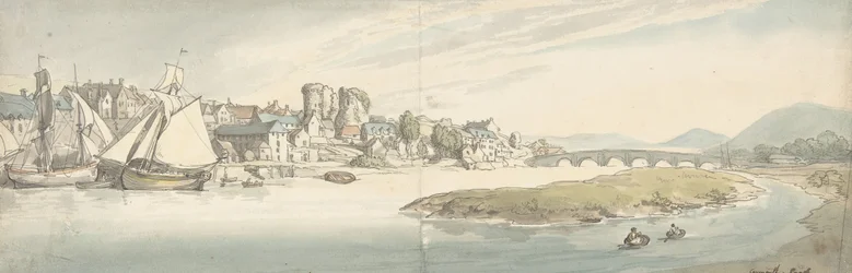 Ansicht der Stadt an einem Fluss Carwitham Castle, 1775-1827