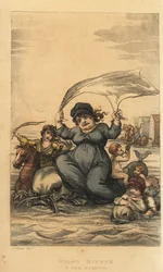 Witwe Ducker und ihre Nymphen. Frauen und Kinder baden im Meer mit Delfinen und Badehäusern. Handkolorierte Kupferstichgravur von Thomas Rowlandson nach einer Skizze von J. Green aus Poetical Sketches of Scarborough, Ackermann, London