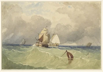 Dreimaster und Tjalk segeln auf hoher See