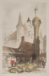Malerische Architektur in Paris, Gent, Antwerpen, Rouen: Fischmarkt, Antwerpen, Belgien
