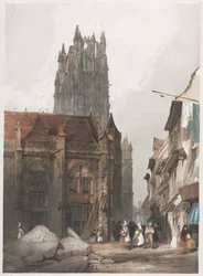 Malerische Architektur in Paris, Gent, Antwerpen, Rouen: St. Laurent, Rouen, Frankreich, 1839