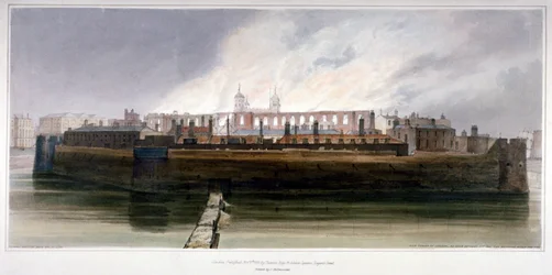 Der Tower von London am Morgen nach dem Brand im Zeughaus am 30. Oktober 1841