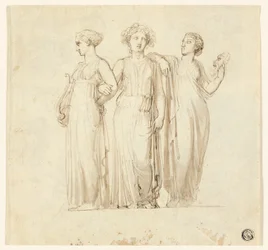 Drei Musen (recto); Studie eines Ritters und Mönchs für eine Illustration in einem gotischen Roman (verso)