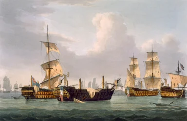 Lord Hothams Seegefecht, 14. März 1795, gestochen von Thomas Sutherland für J. Jenkins