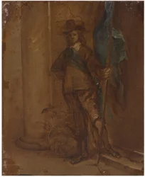 Ein Soldat mit einer Fahne