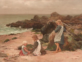 Kinder an einem felsigen Strand