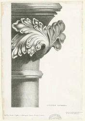 Innenraum der Kathedrale von Lichfield - Geschnitztes Laubwerk: Lithografie, nd [?19. Jh.] (Druck)