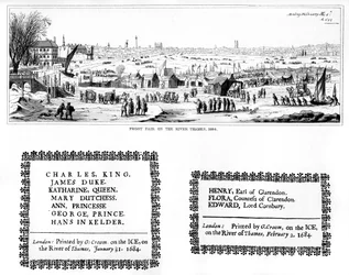 Frostmesse auf der Themse und Druckproben, Februar 1684, 1840