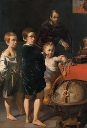 Porträt von drei Kindern und einem Mann