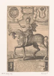 Porträt von Ludwig XIII. zu Pferd, mit Blick auf Paris im Hintergrund