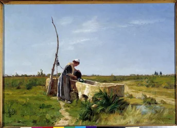Der Bauer und der Brunnen, Gemälde von Theophile Mayan (1860-1937)