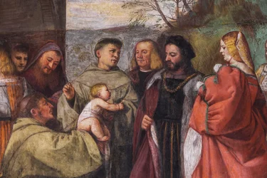 Das Baby verkündet die Unschuld der Mutter, die Nordwand, Schule des Heiligen, (Detail)