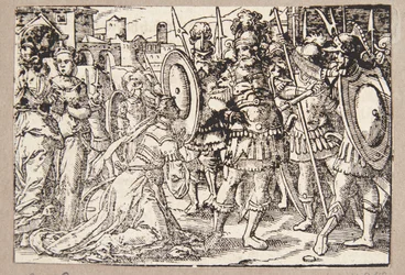 Sofonisba kniet und fleht Masinissa an