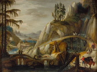 Reisende in einer alpinen Landschaft